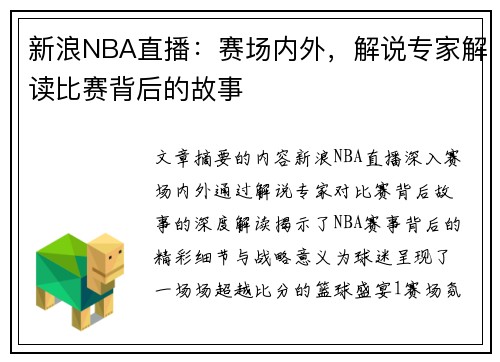 新浪NBA直播：赛场内外，解说专家解读比赛背后的故事